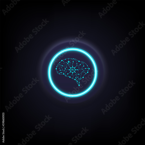 vector,brain shaped glowing button ai black background