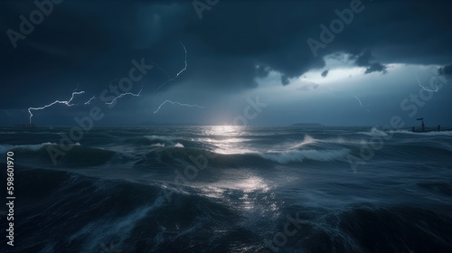 sea ocean water sky landscape storm Generative AI, Generativ, KI