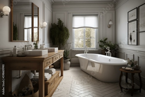 Modernization of a traditional bathroom with contemporary interior design - 3D visualization. Generative AI