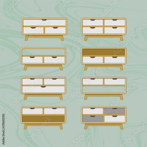flat design wooden furniture set for interior design . wooden furniture set vector.  wooden storage set for home interior design