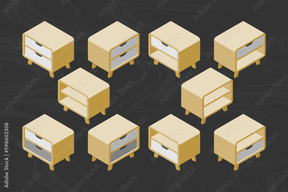 isometric wooden furniture set for interior design . wooden furniture set vector.  wooden storage set for home interior design