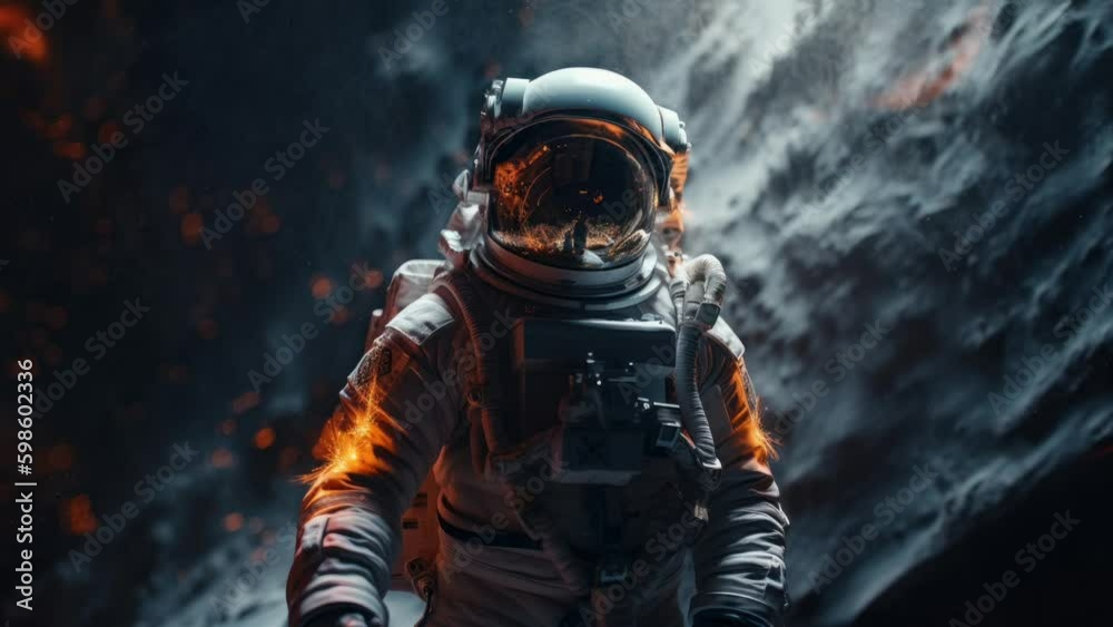 Space suits isolated on space background.  Motion. ai generated