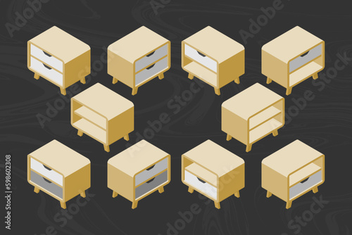 isometric wooden furniture set for interior design . wooden furniture set vector.  wooden storage set for home interior design
