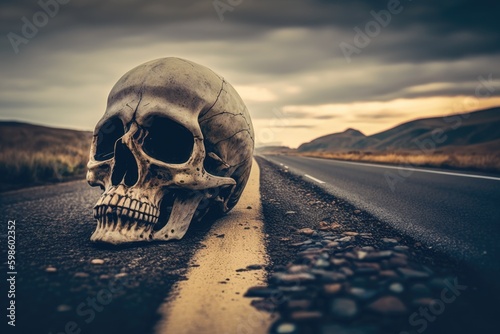 Skull on the side of the road. 