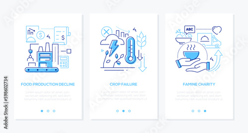 Food production and crop failure - line design style banners set