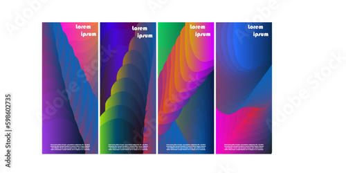 Cover Tech template set. Radial semicircle geometric line pattern. Linear background for catalogs, company brochures. 