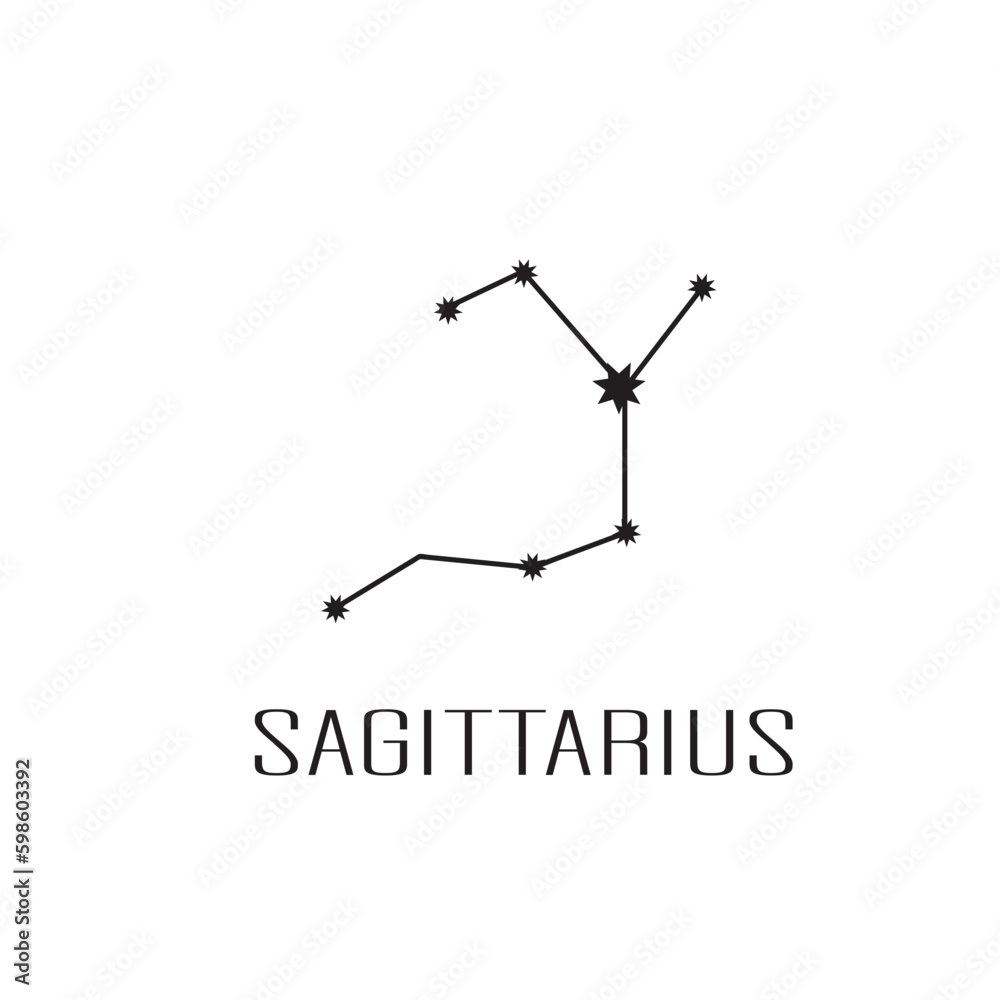 Minimal Sagittarius constellation black on a white background. Minimal Sagittarius constellation black on a white background.