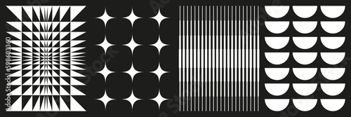 Brutalist abstract geometric shapes background template. Brutal contemporary geometrical figure. Modern minimal monochrome print swiss design aesthetic. Vector illustration set