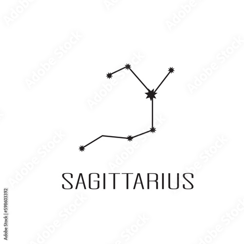 Minimal Sagittarius constellation black on a white background.