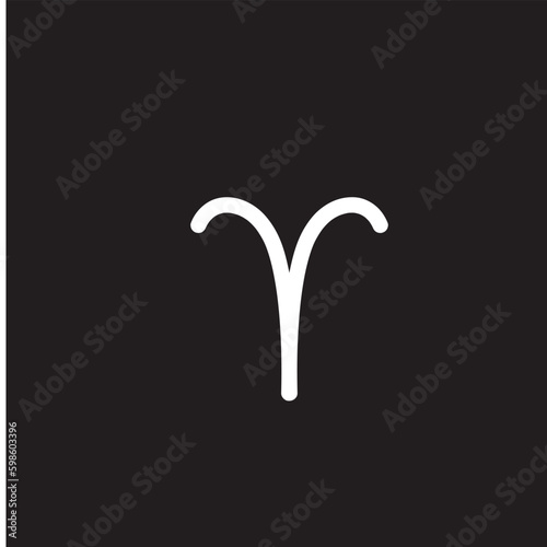 White Aries horoscope sign, symbol, astrological icon on black background.