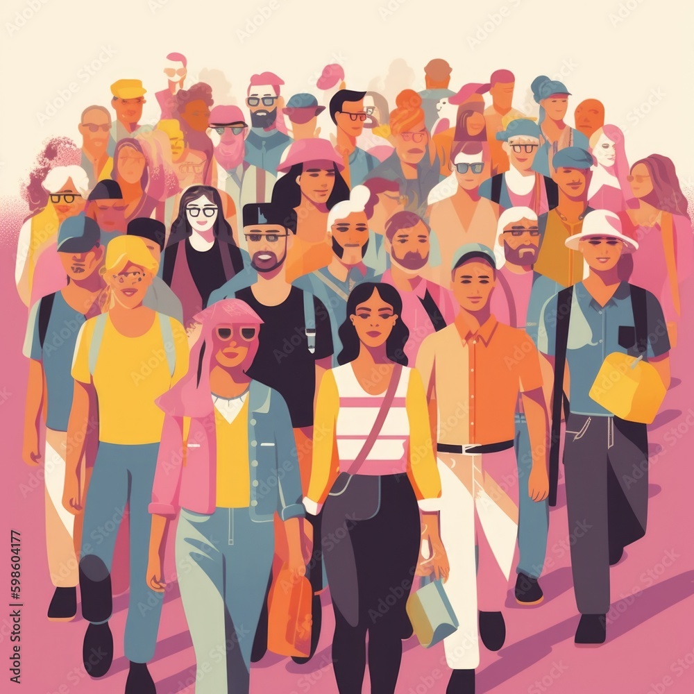 Large multitude of diverse people marching for workers rights