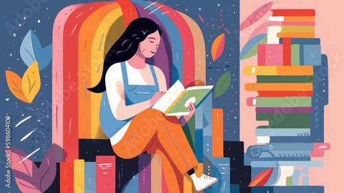 Queer non-binary diverse person reading books