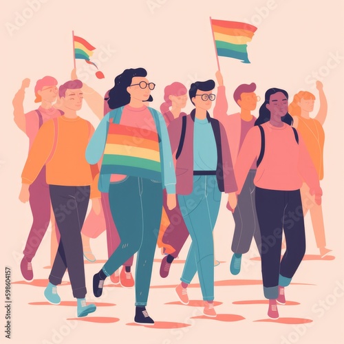 Group of queer people and allies in diverse, intersectional protest for LGBTQ+ rights 