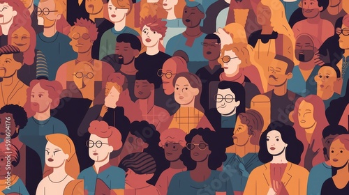 Large multitude of diverse people marching for workers rights