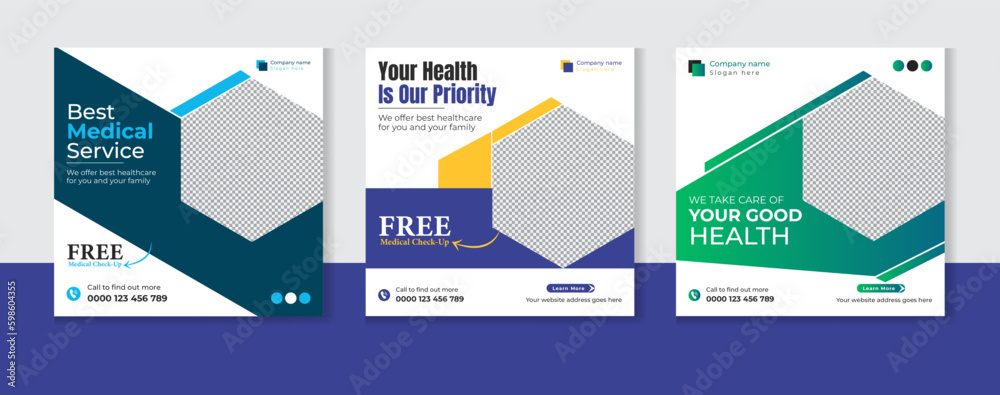 Medical healthcare social media post design bundle Medical healthcare social media post design bundle