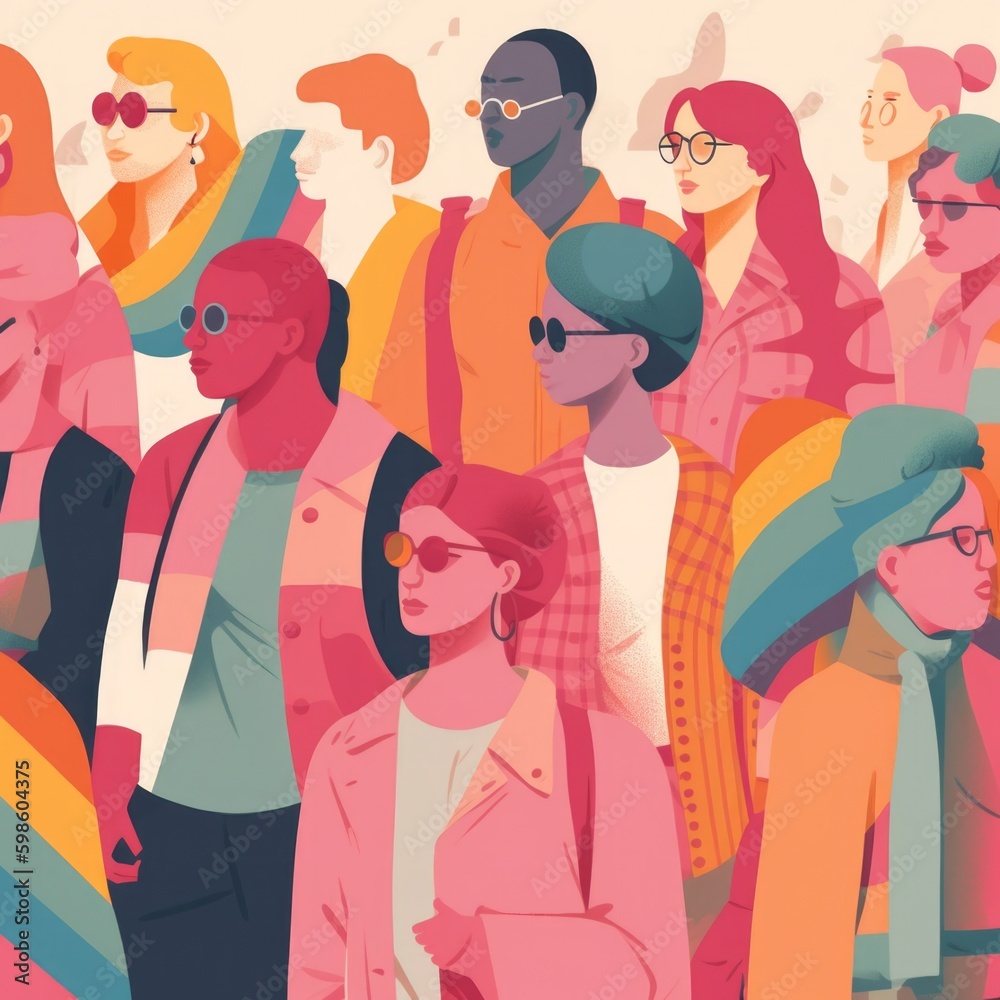 Group of diverse trans men and women marching for trans rights Group of diverse trans men and women marching for trans rights