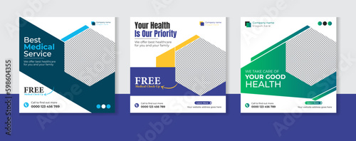 Medical healthcare social media post design bundle