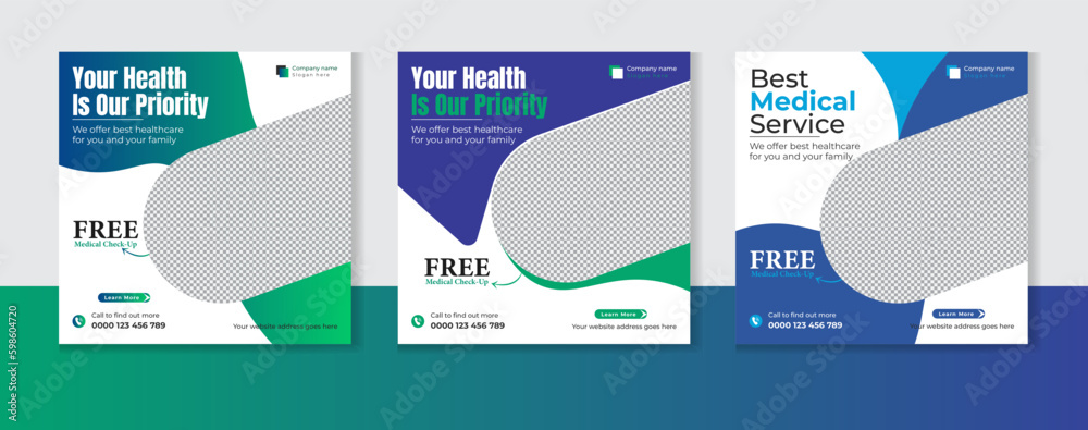 Medical healthcare social media post design bundle Medical healthcare social media post design bundle