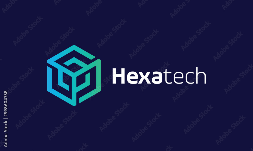 Logo vector hexagon blue shield emblem security business brand concept minimalist design 