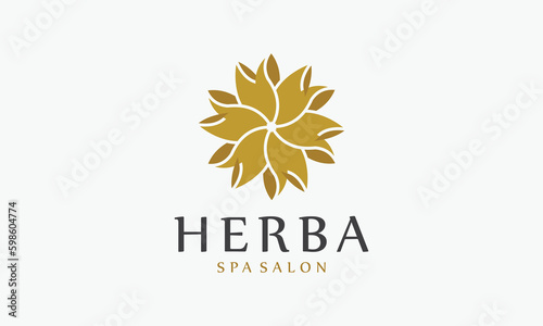 Nature logo herbal plant flower leaf symbol minimalism concept environment eco friendly natural organic gold floral