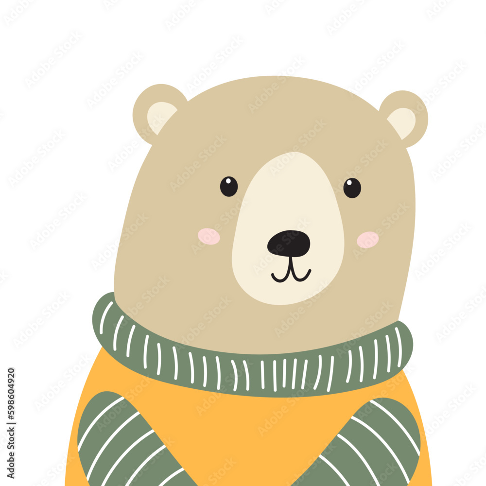 bear portrait in scandinavian style isolated