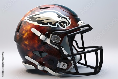 American football helmet with animal drawn on it, sports concept, white background. Generative AI