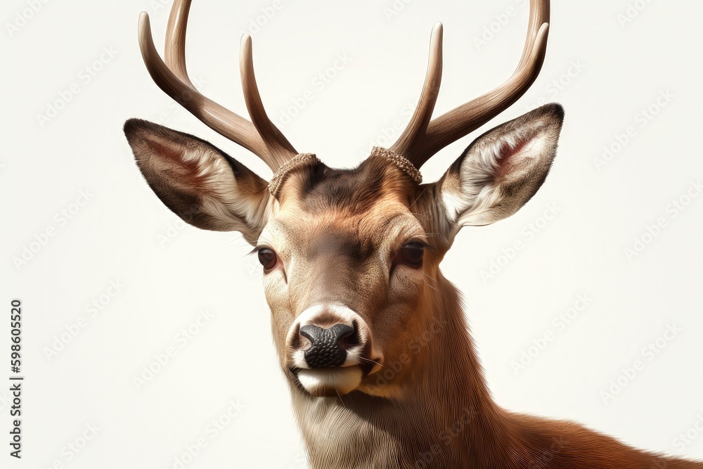 Deer head illustration, white background. Generative AI Deer head illustration, white background. Generative AI