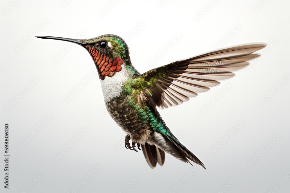 Beautiful hummingbird illustration, white background. Generative AI