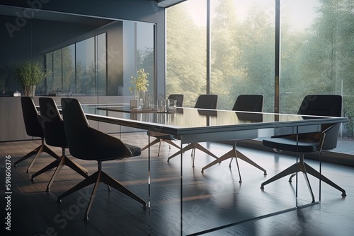 Corporate meeting room, table and chairs, business concept. Generative AI
