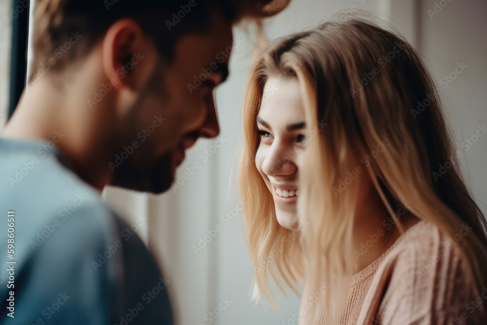The Language of Love. Smiling Man Captivated by Pretty Woman, Embarking on a Journey of Romance, Passion and Sedution. AI Generative The Language of Love. Smiling Man Captivated by Pretty Woman, Embarking on a Journey of Romance, Passion and Sedution. AI Generative
