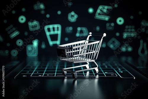 Shopping cart illustration, ecommerce and business concept, background. Generative AI