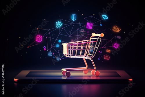 Obraz na plátne Shopping cart illustration, ecommerce and business concept, background