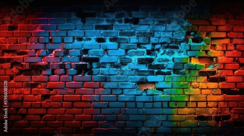 Broken Brick Wall Texture in Vibrant Colors. Generative AI