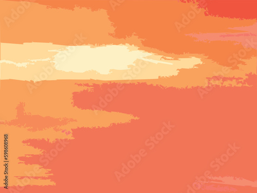 Illustration Art Abstrait Contemporain Moderne Peinture Tableau Horizon Ciel Mer Océan Multicolore Paysage Drapeau Orange Rouge Expression