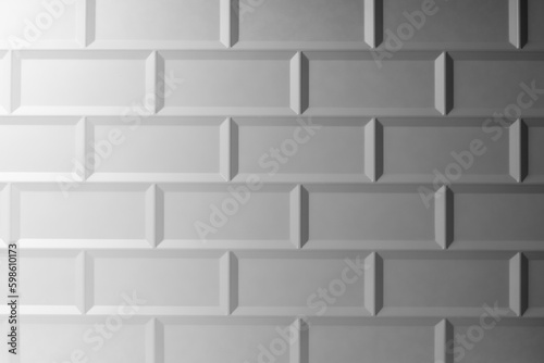 Grey soft light bright ceramic rectangle tile as texture with gradient, pattern, abstract background, top view. Classic porcelain tile for pool, bathroom, kitchen, toilet.