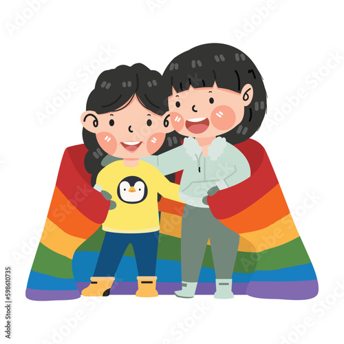 lesbian couple with lgbt flag