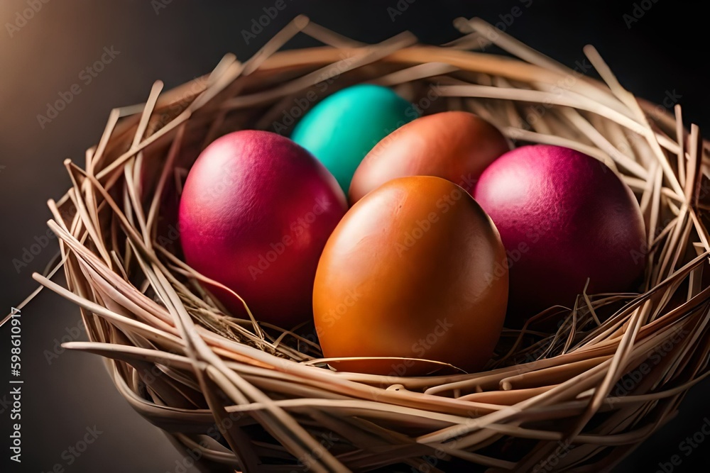 macro shot easter eggs in the nest isolated on dark macro shot easter eggs in the nest isolated on dark