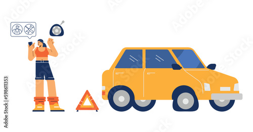 Road services for emergency car repair flat vector illustration isolated.