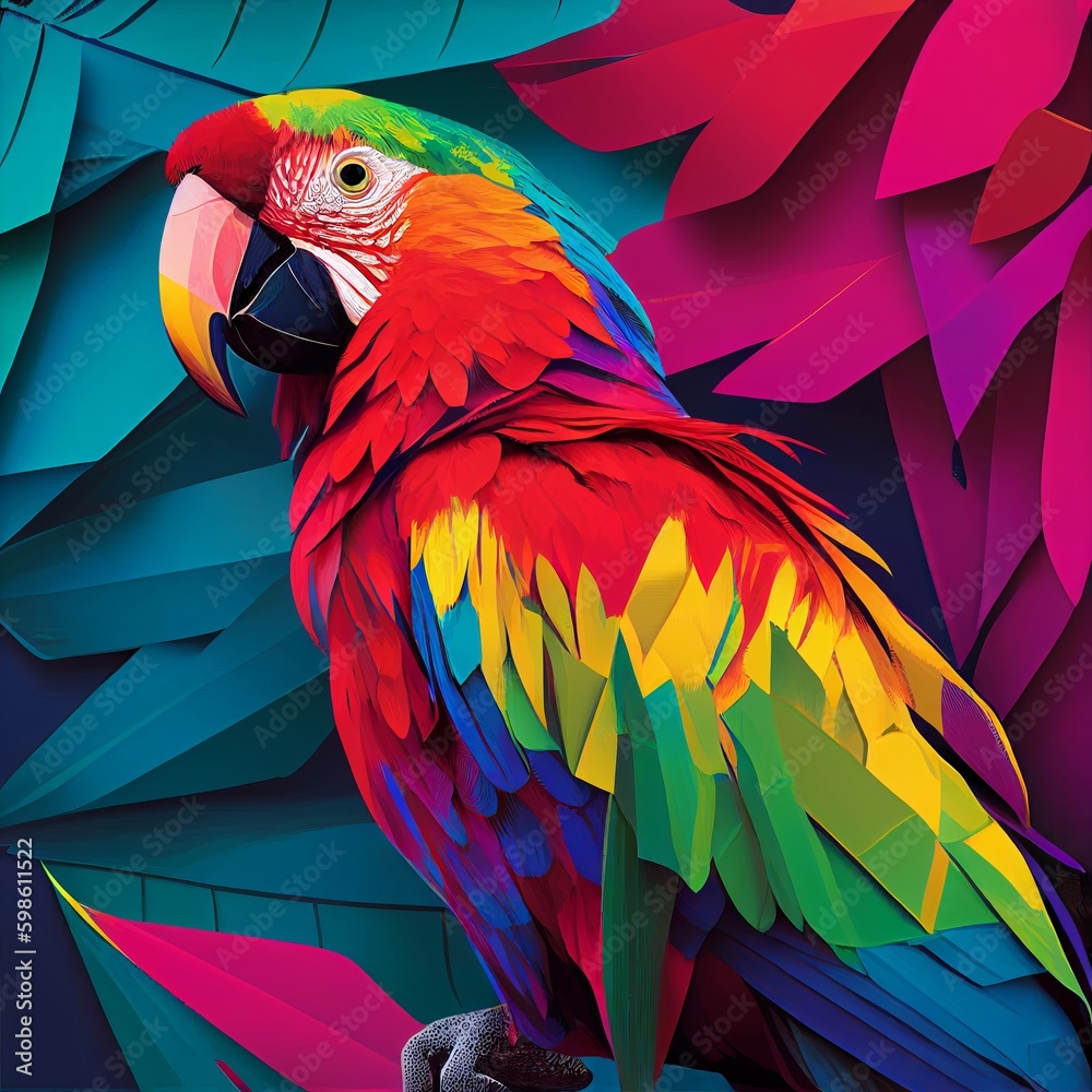 Fototapeta premium bright colorful parrot macaw Generative AI