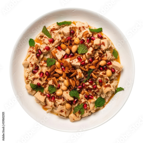 Chicken Fatteh On White Plate, Lebanese Dish. On An Isolated Transparent Background, Png. Generative AI