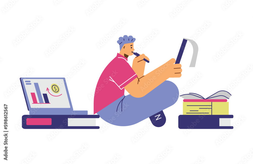Aspiring businessman thinking about a startup flat vector illustration isolated. Aspiring businessman thinking about a startup flat vector illustration isolated.