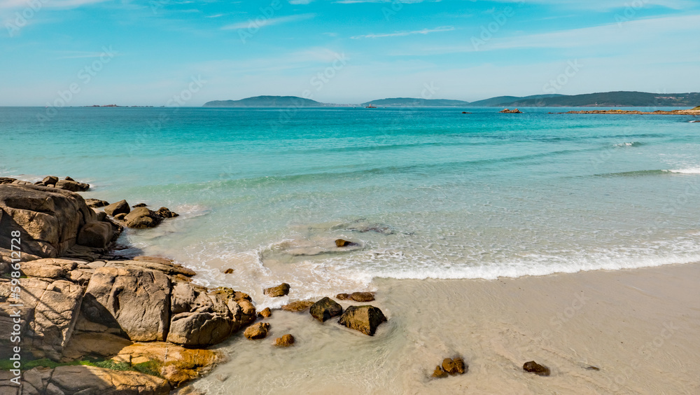 O Pindo, Galicia, Spain - April 5, 2023: Praia do Pindo (O Pindo Beach) in Costa da Morte (Coast of the Death)