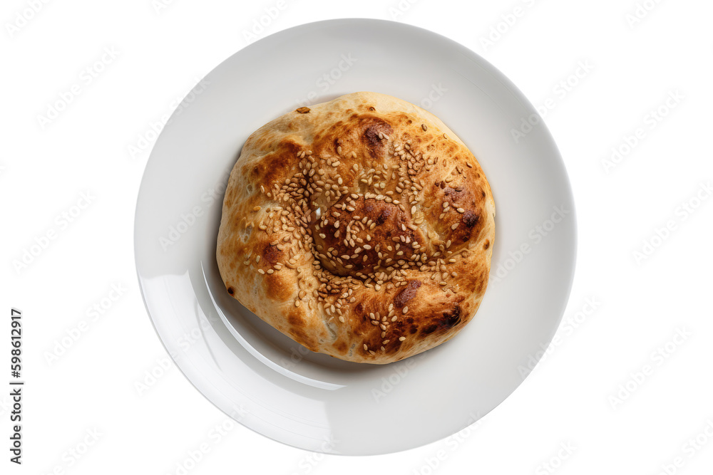 Lebanese Mountain Bread On White Plate, Lebanese Dish. On An Isolated Transparent Background, Png. Generative AI