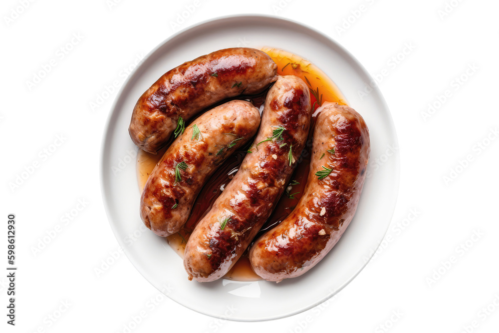 Loukaniko Greek Sausage On White Plate, Greek Dish. On An Isolated Transparent Background, Png. Generative AI