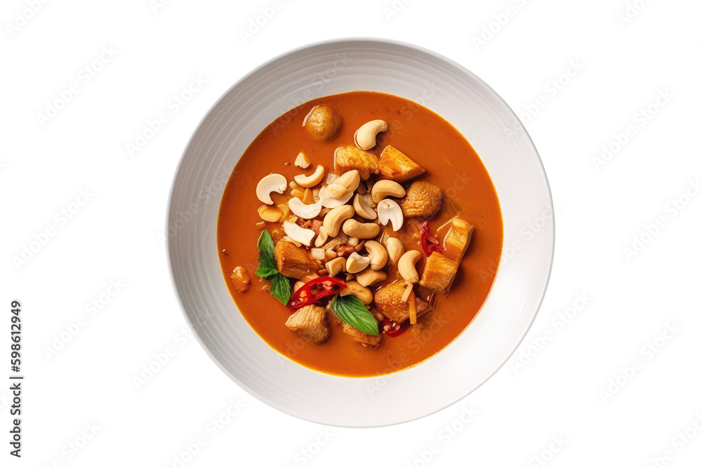 Massaman Curry Peanut Curry On White Plate, Thai Dish. On An Isolated Transparent Background, Png. Generative AI Massaman Curry Peanut Curry On White Plate, Thai Dish. On An Isolated Transparent Background, Png. Generative AI
