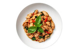 Pad Kra Pao Gai Stirfried Chicken With Basil On White Plate, Thai Dish. On An Isolated Transparent Background, Png. Generative AI