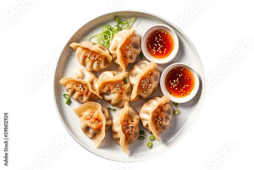 Mandu On White Plate, Korean Dish. On An Isolated Transparent Background, Png. Generative AI photo