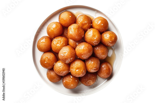 Loukoumades Honeysoaked Doughnuts On White Plate, Greek Dish. On An Isolated Transparent Background, Png. Generative AI photo