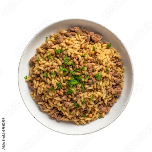 Mujaddara On White Plate, Lebanese Dish. On An Isolated Transparent Background, Png. Generative AI