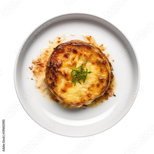 Gratin Dauphinois On White Plate, French Dish. On An Isolated Transparent Background, Png. Generative AI photo